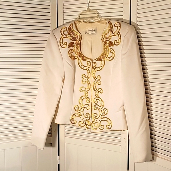 Vintage Neiman Marcus Farinae Womens Jacket White With Gold Accents SZ8 - Picture 1 of 9